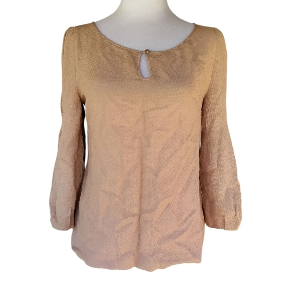 J. Crew Collection Textured 100% Silk Bishop Sleeve Blouse Taupe Color Size 2